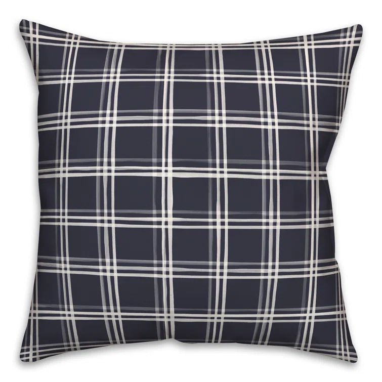Navy Plaid 18" Square Spun Polyester Indoor/Outdoor Pillow