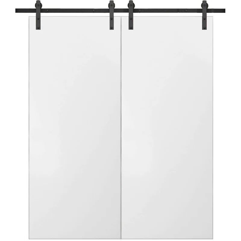 White Solid MDF Double Barn Doors with Black Hardware