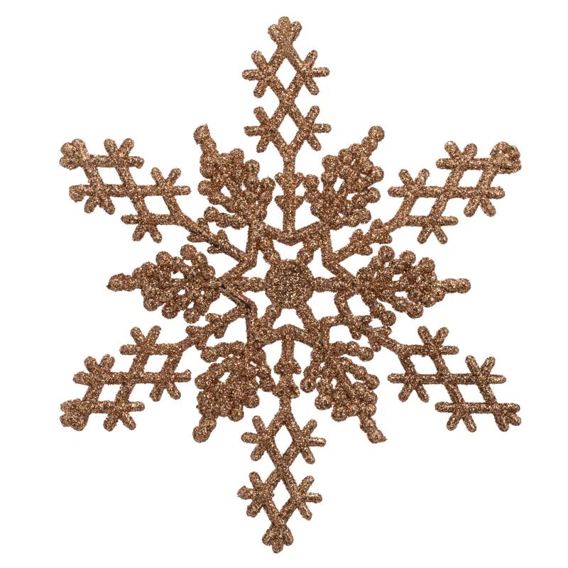 Rose Gold Glitter Shatterproof Plastic Snowflake Ornaments, Set of 12
