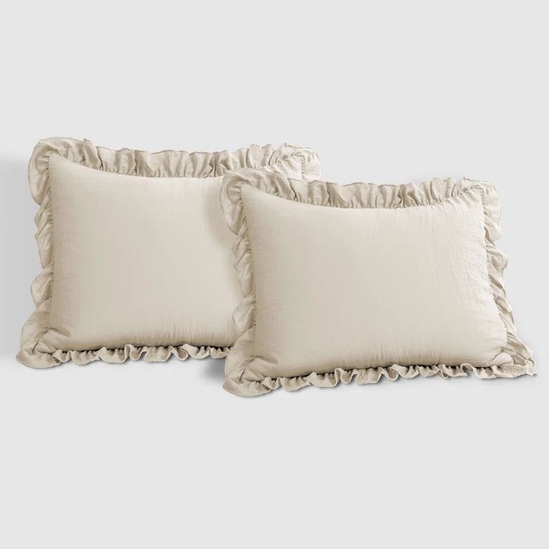 Reyna Wheat Microfiber King Ruffled 3-Piece Comforter Set