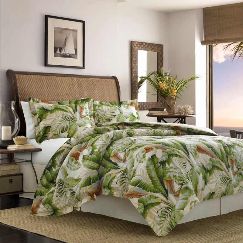 Ivory Queen Comforter Set with Tropical Palm Accents
