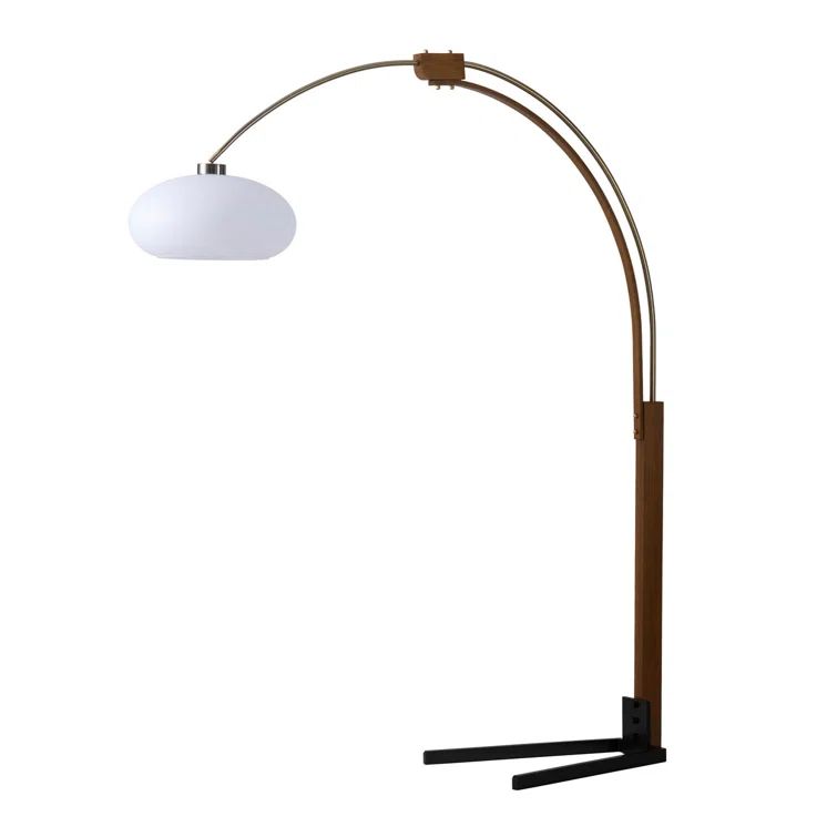 Morelli 84" Weathered Brass & Walnut Arc Lamp with Dimmer & Smart Features