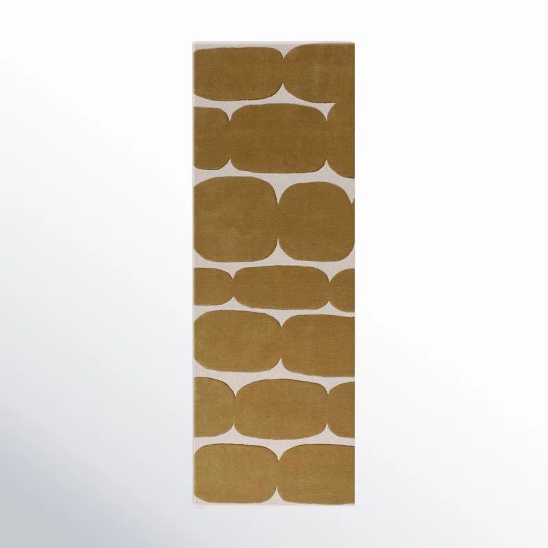Handmade Ivory and Mustard Yellow Wool Geometric Runner Rug