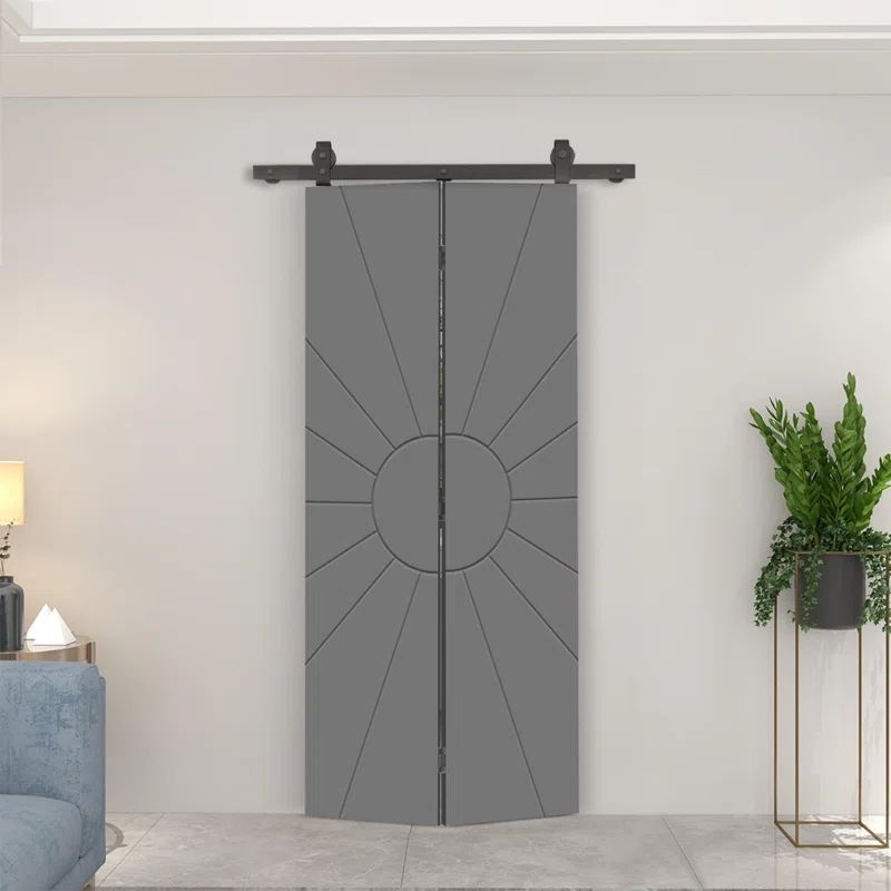 Light Gray MDF Modern Bi-Fold Barn Door with Black Hardware