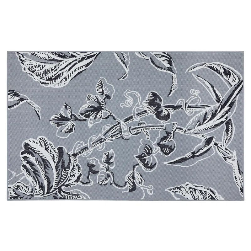 Reversible Gray and Yellow Floral 8' x 10' Synthetic Rug