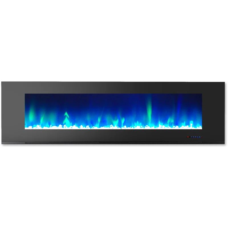 Cambridge 72-Inch Black Wall Mount Electric Fireplace with Multicolor Flames and Crystal Rock Display