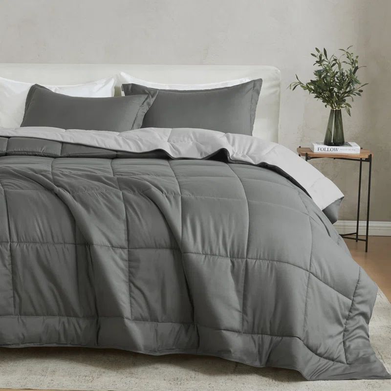 King Size Dark Grey and Light Grey Reversible Microfiber Comforter Set