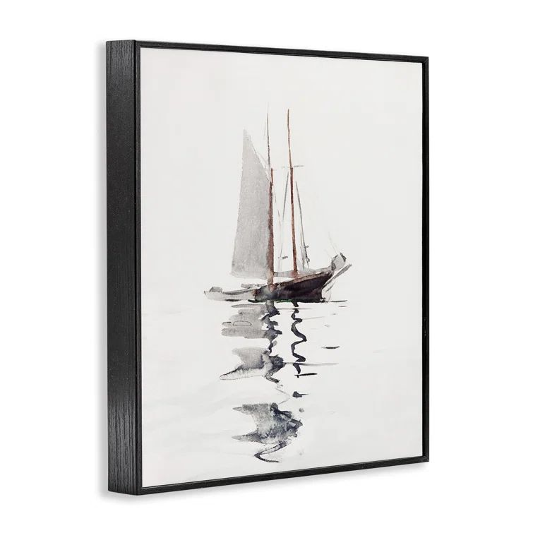 Tranquil Sailboat Reflection Print on Canvas with Black Frame