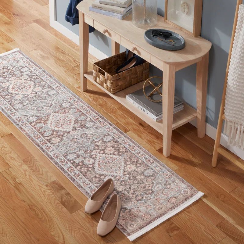 Brown and Grey Synthetic Medallion Washable Runner Rug