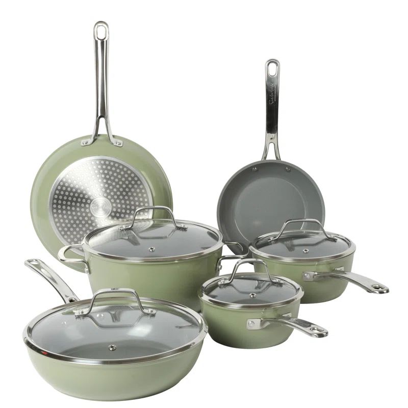 Green 10-Piece Nonstick Aluminum Cookware Set with Glass Lids