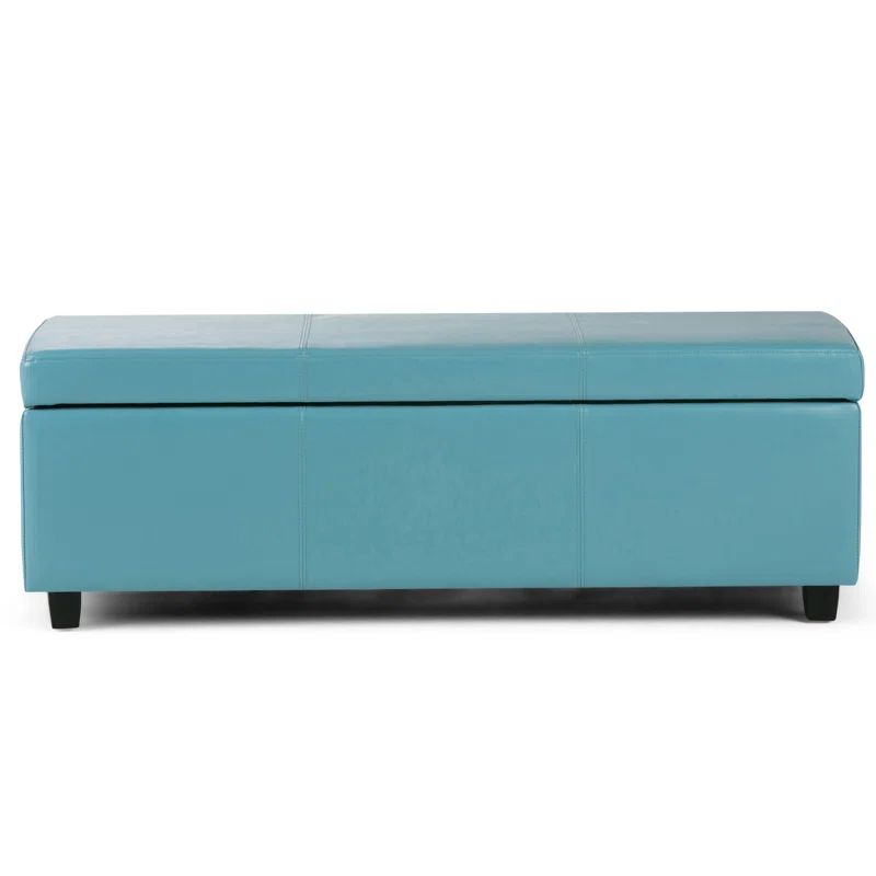 Avalon Round Blue Faux-Leather Storage Footstool