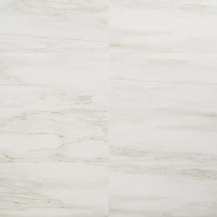 Saroshi 12" x 24" Matte White Marble Look Porcelain Tile