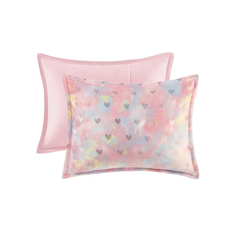 Full Pink Multi/Gold Microfiber Plush Comforter Set with Decorative Pillow