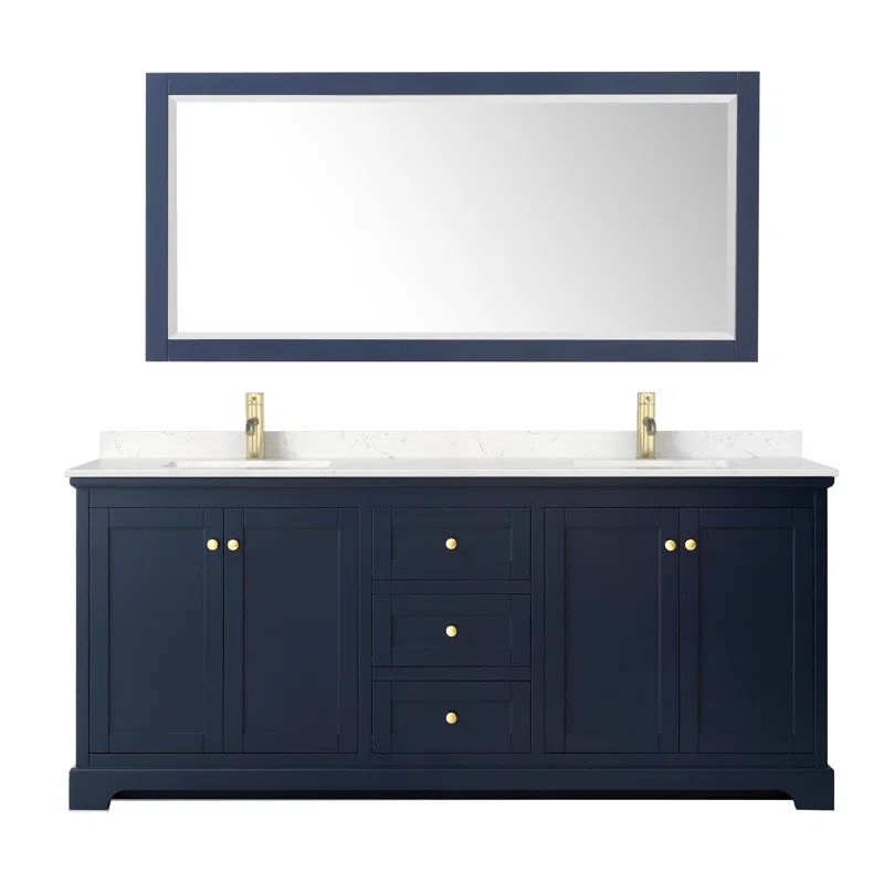 Avery Dark Blue 80'' Double Vanity with Light-Vein Carrara Marble Top