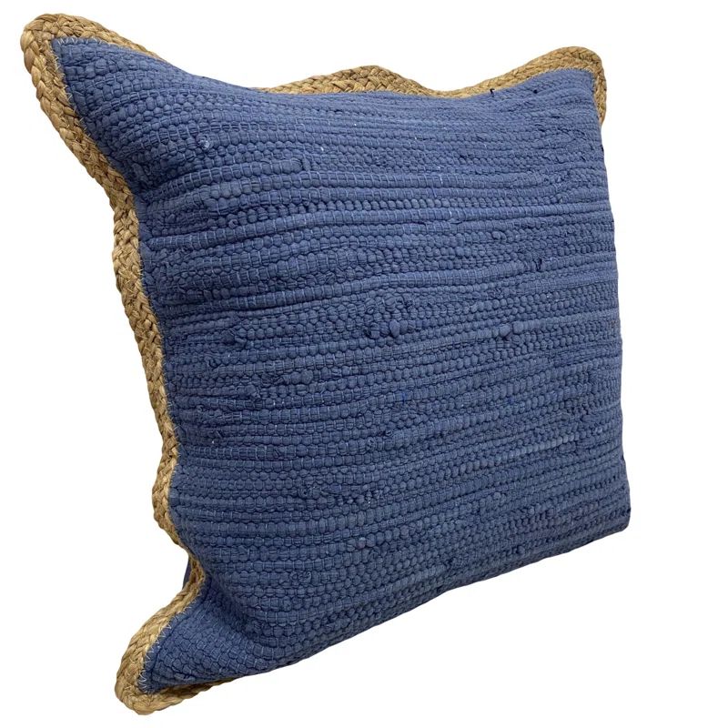 Navy and Jute 20" Square Cotton Throw Pillow