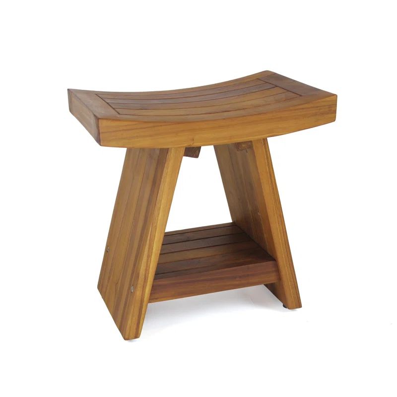 18'' Teak Wood Shower Bench with Shelf
