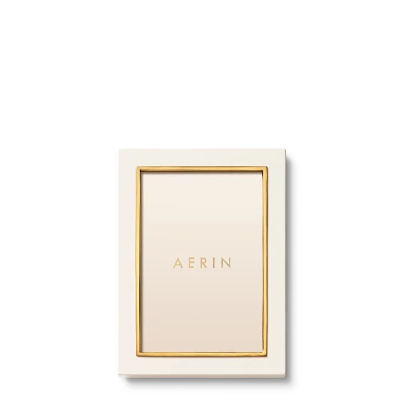 Cream Leather Picture Frame with Brass Detailing, 4" x 6"