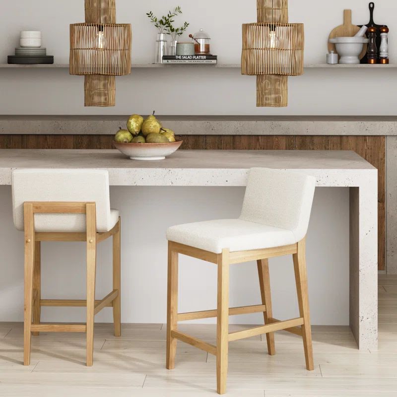 Gracie Light Brown and White Upholstered Counter Stools, Set of 2