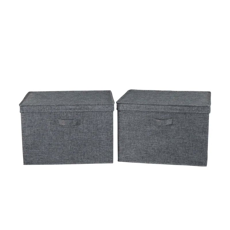 Graphite Gray Wide Fabric Storage Boxes with Lids, Set of 2