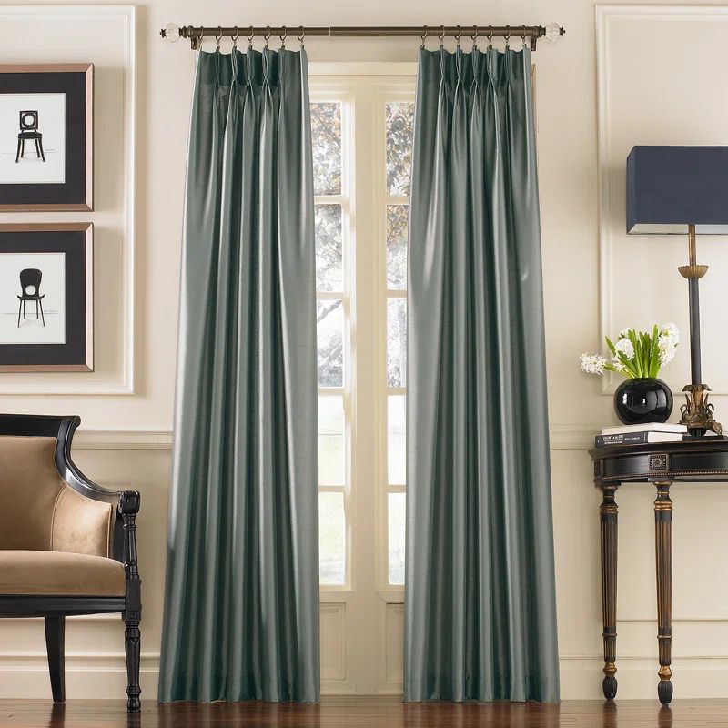 Teal Faux Silk Room-Darkening Pleated 144" Panel Curtain