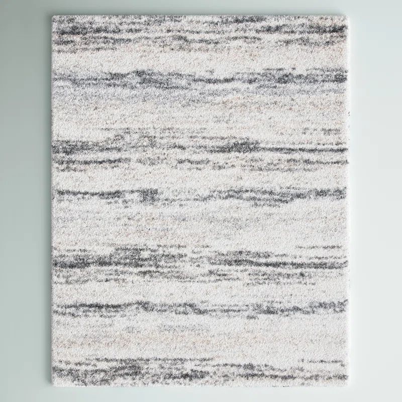 Ivory and Grey Round Hand-knotted Shag Rug
