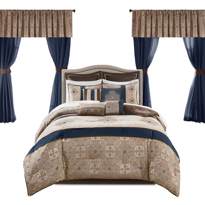 Navy Jacquard California King 24-Piece Bedding Set