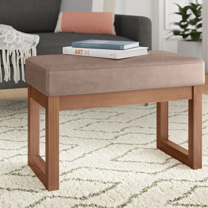 Milltown Distressed Grey Taupe Faux Leather Footstool with Solid Wood Base