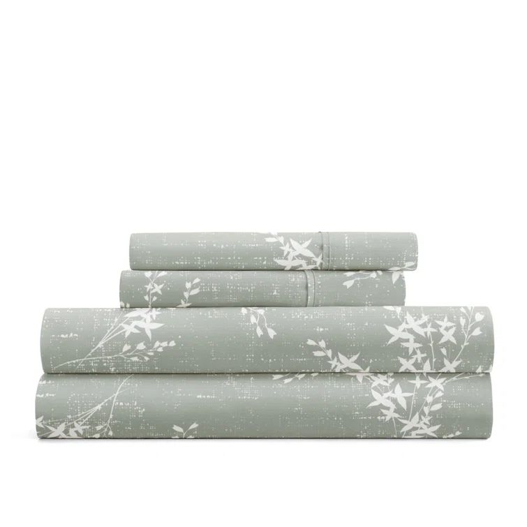 King Blue Floral Microfiber Polyester Sheet Set