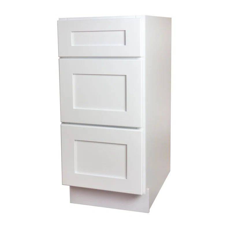 White Shaker Solid Wood 3-Drawer Base Cabinet