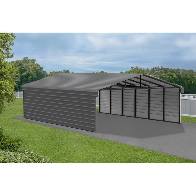 Arrow 20' x 29' x 7' Charcoal Steel Carport with Enclosure