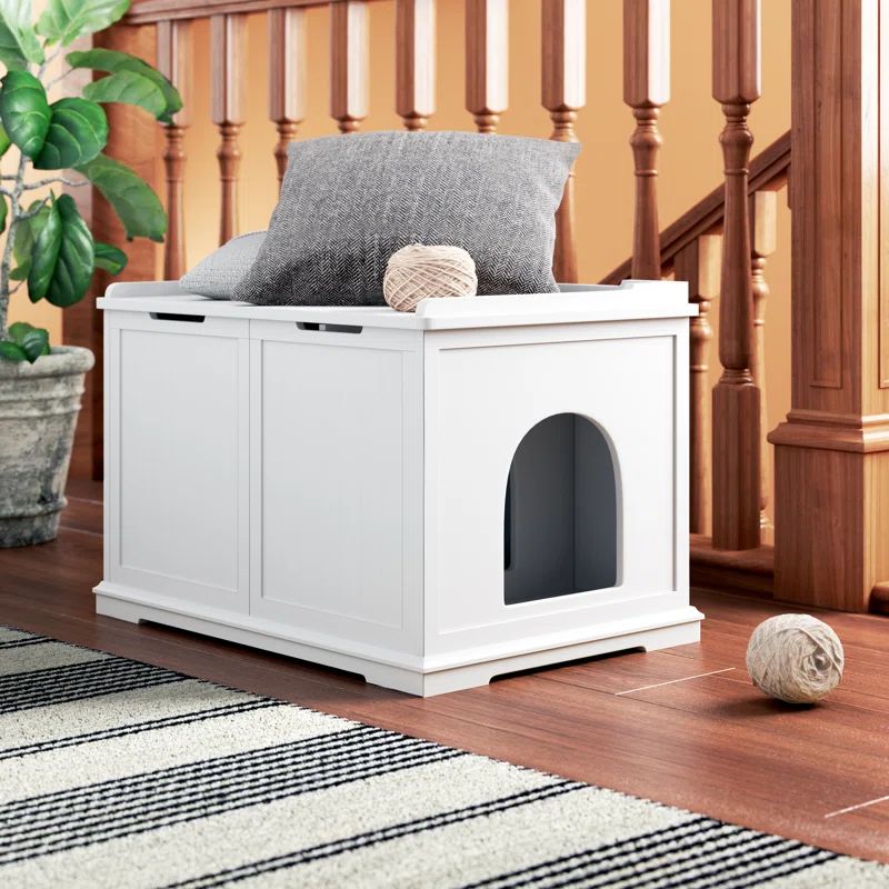 White Wooden XL Cat Litter Box Enclosure and Pet House