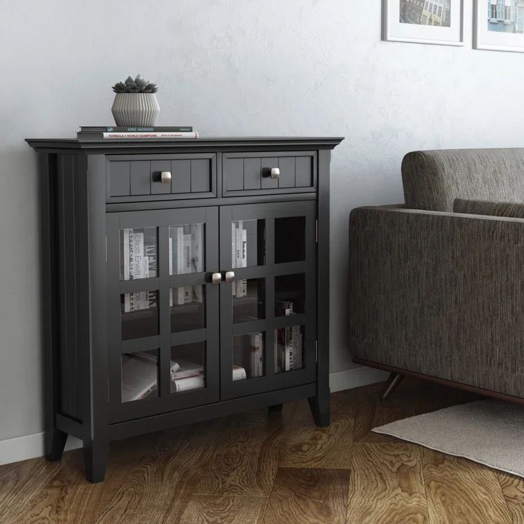 Black Solid Wood Freestanding Office Storage Cabinet with Adjustable Shelving