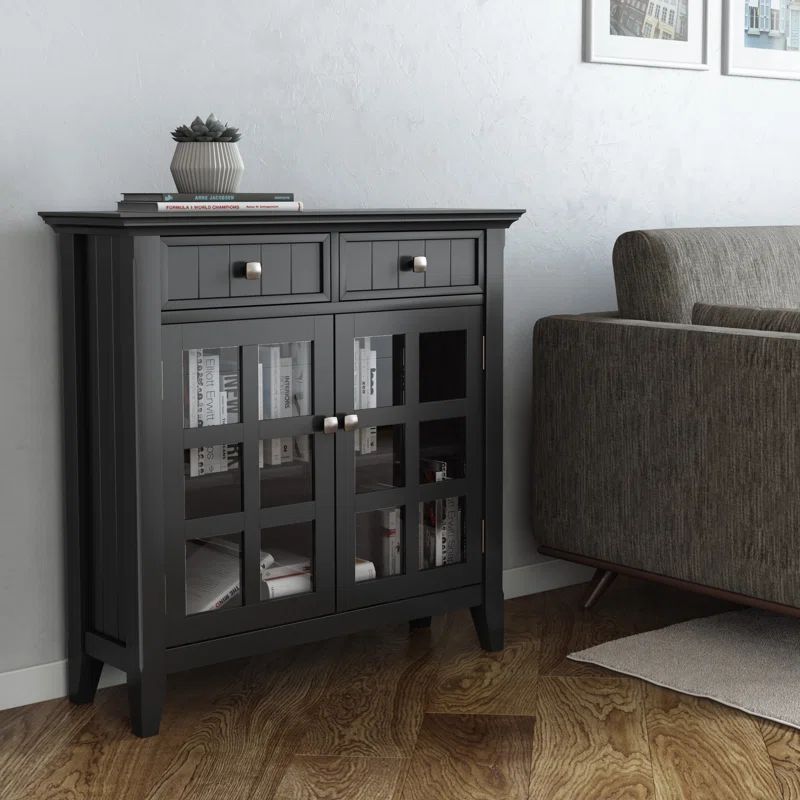 Black Solid Wood Freestanding Office Storage Cabinet with Adjustable Shelving