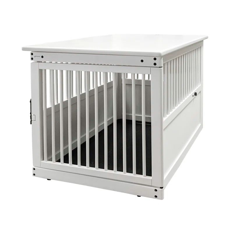 Large White Wooden Rolling Pet Crate Table