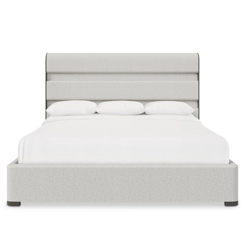 Queen Upholstered Wood Frame Bed with Porcini Finish