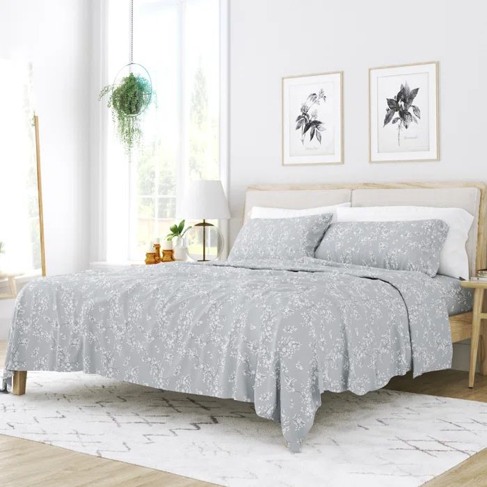 Light Gray Floral Deep Pocket Full Sheet Set