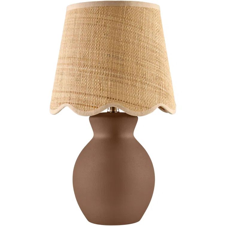 Brown Ceramic Table Lamp with Natural Cotton Shade
