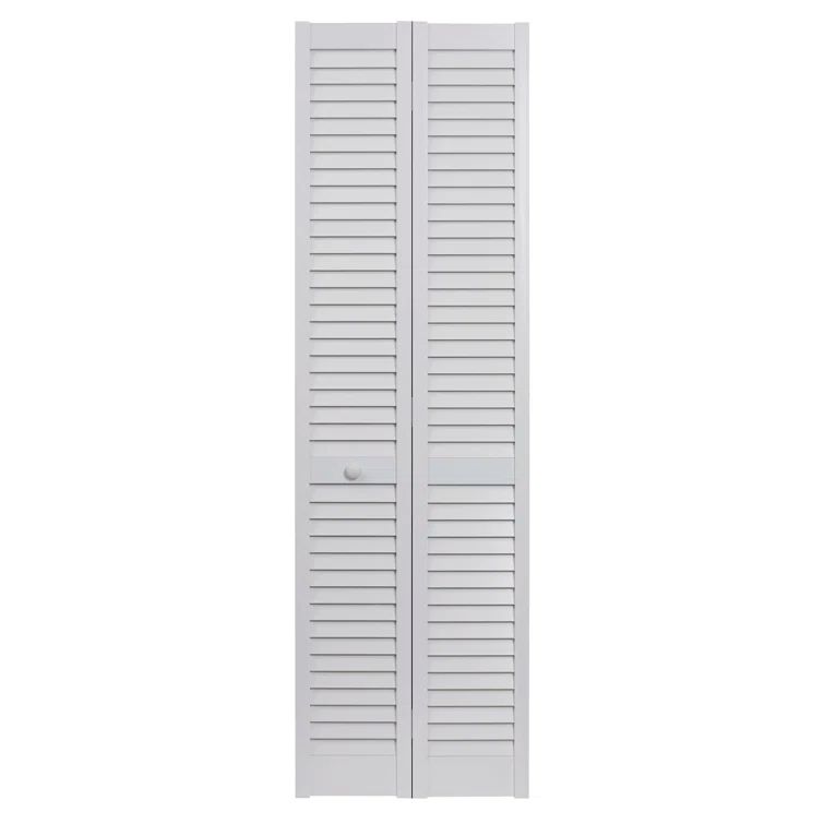 White PVC Louvered Bifold Closet Door with Hardware, 36" x 80"
