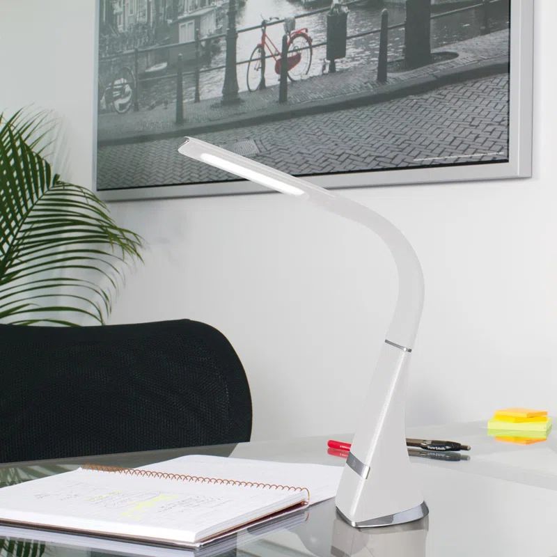 White Adjustable Gooseneck LED Desk Lamp with Touch Sensor