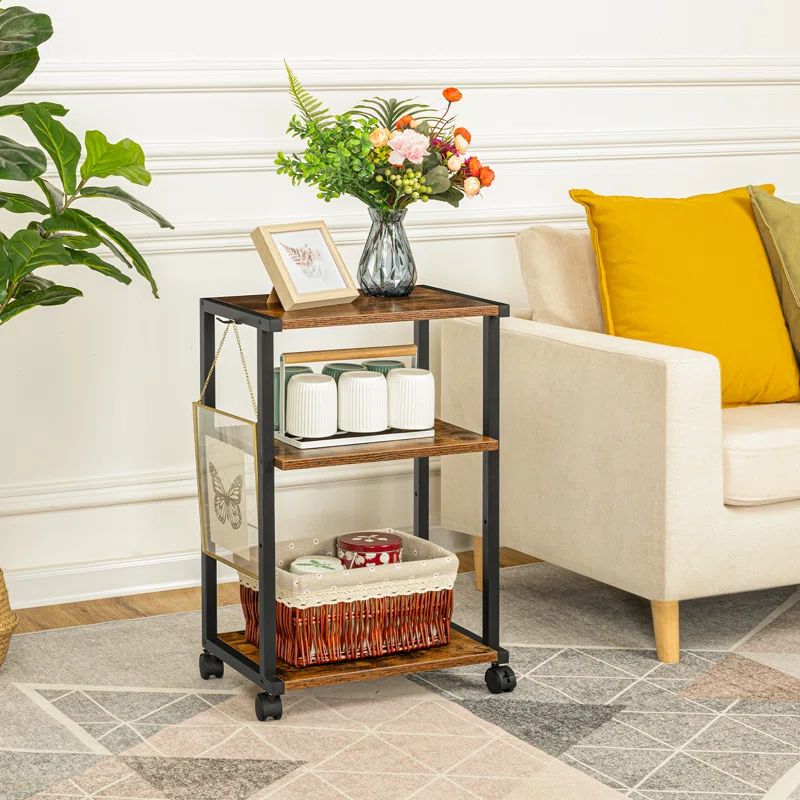Brown 3-Tier Industrial Mobile Printer Stand with Steel Frame