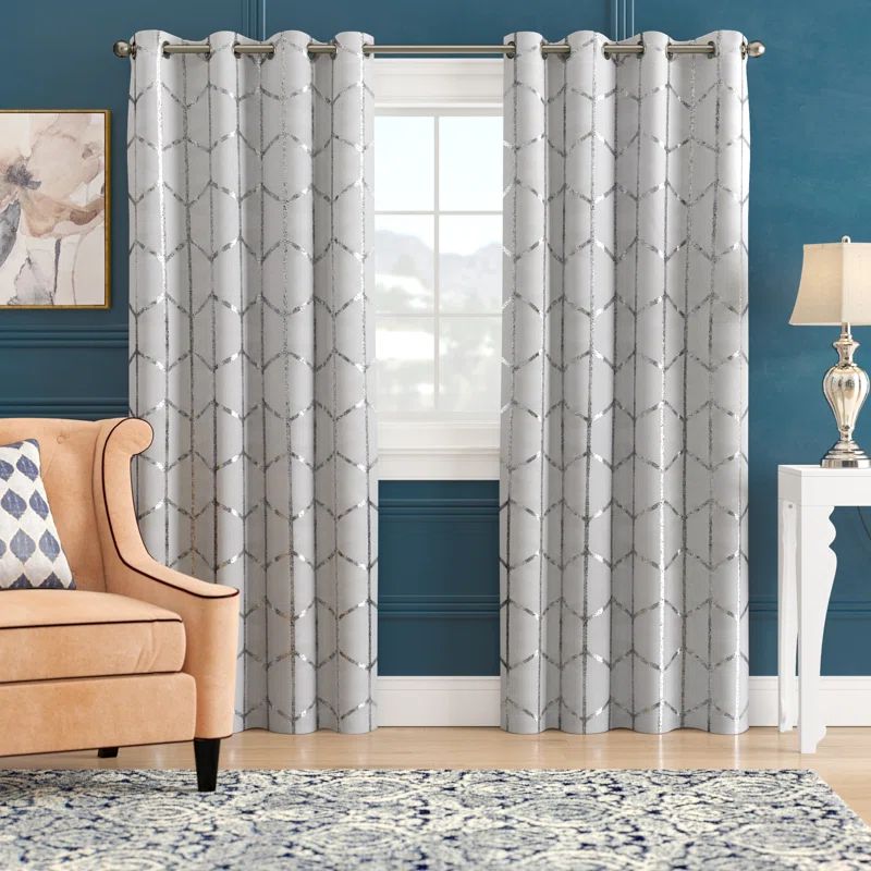 Gray and Silver Geometric Blackout Grommet Curtain Panel