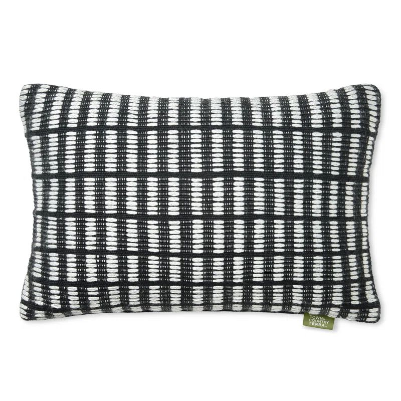 Black and Ivory Rectangular Outdoor Throw Pillow