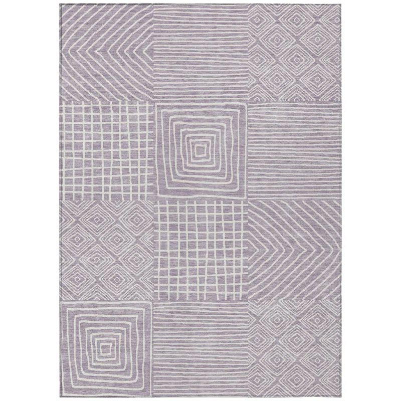 Lavender Geometric Flat Woven Washable Synthetic Rug