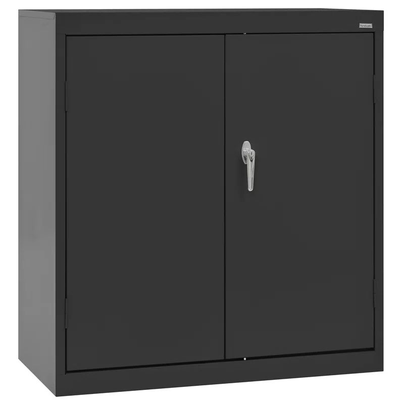 Black Steel Freestanding Lockable Office Cabinet with Adjustable Shelving