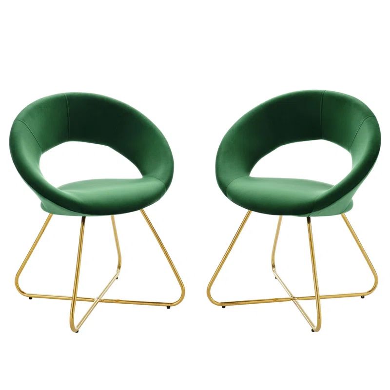 Emerald Green Velvet Upholstered Side Chair with Gold Metal Legs
