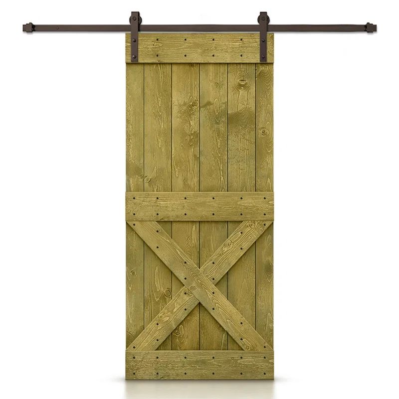 Jungle Green Pine Wood Barn Door with Oil-Rubbed Bronze Hardware
