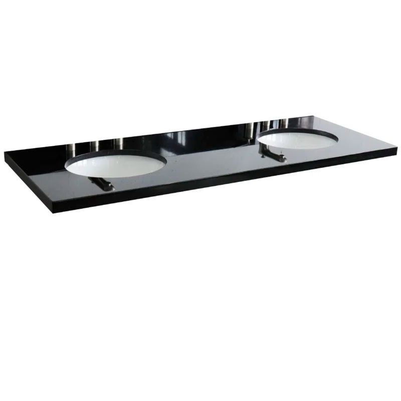 61" Black Galaxy Granite Double Vanity Top with White Ceramic Undermount Sinks