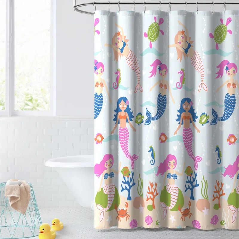 Light Blue Mermaid Dreams Fabric Shower Curtain, 72" x 72"