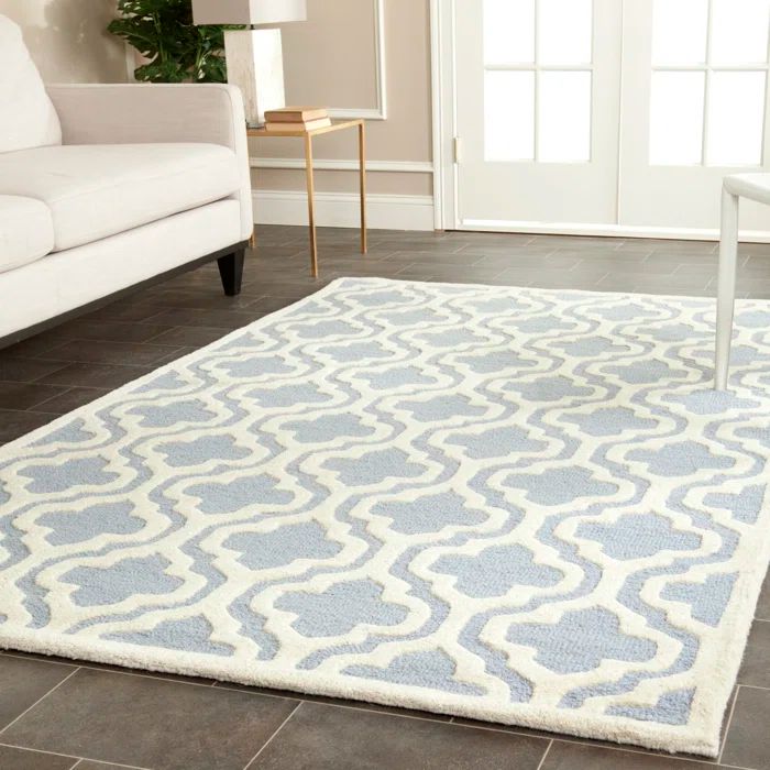 Hand-tufted Cambridge Square Wool Rug in Light Blue and Ivory