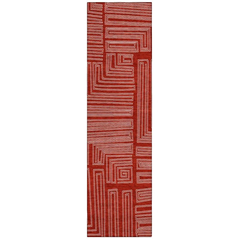 Red Geometric Synthetic Washable Runner Rug 2'3" x 7'6"